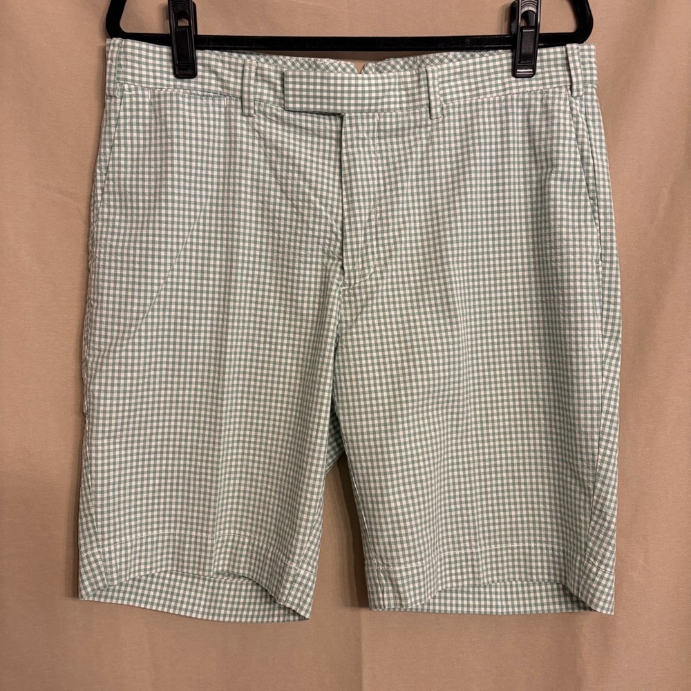 Polo by Ralph Lauren Men's 36 Green Checked Seersucker Flat Front Classic Shorts